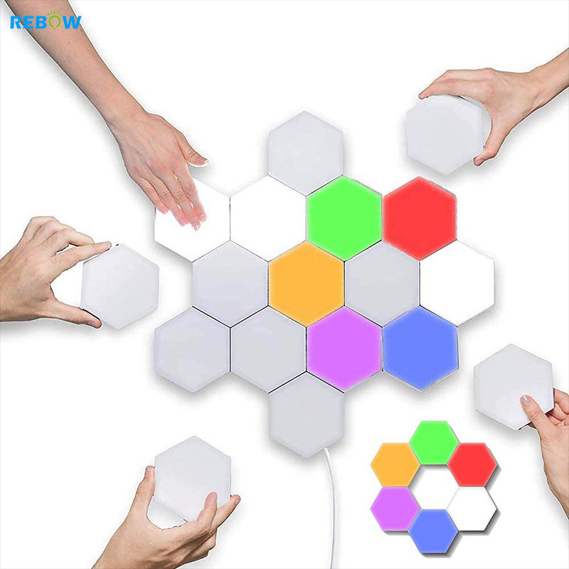 Bulk Blind Dropshipping 6 PCS Colour RGB Sensitive Hexagon Modular Touch Light Wall Led Honeycomb Touch Quantum Hexagon Light