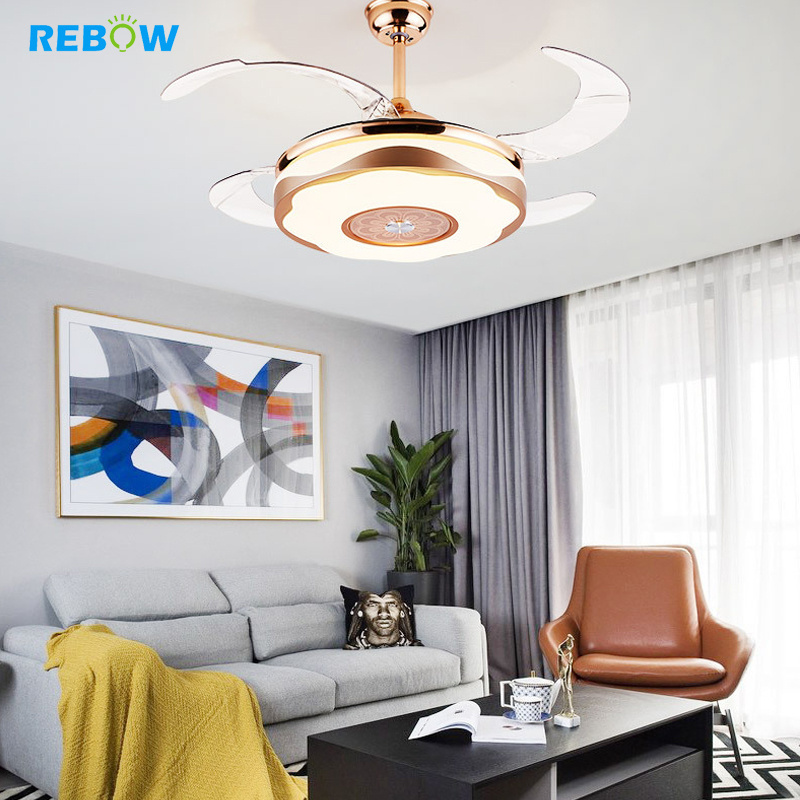 Drop shipping Modern Remote Control 3 color recessed saving gold ceiling light with fan