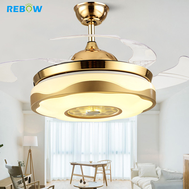 Drop shipping Modern Remote Control 3 color recessed saving gold ceiling light with fan