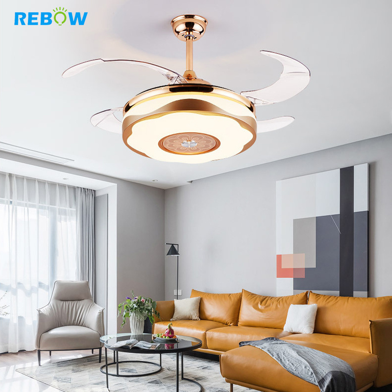 Drop shipping Modern Remote Control 3 color recessed saving gold ceiling light with fan