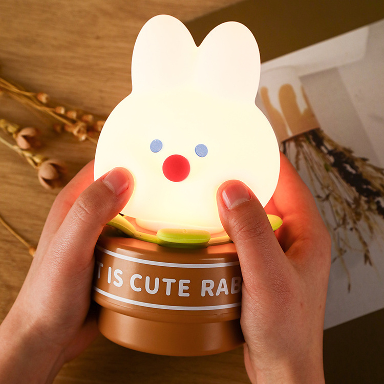 QZOO New Products LED Cute Cartoon Silicone Rabbit Night Light Modern USB Touch Control Bedside Lamp for Children Small Sizes