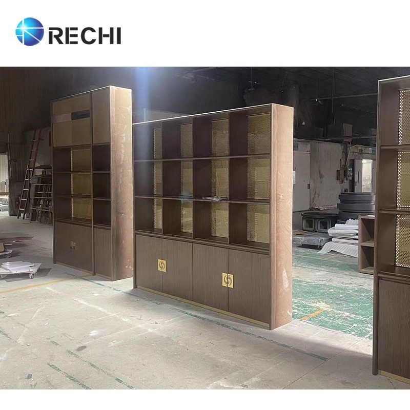 RECHI Illuminated Wooden Liquor Storage Display Display Showcase Soft Drink Organizer Cabinet For Luxury Wine Store Design