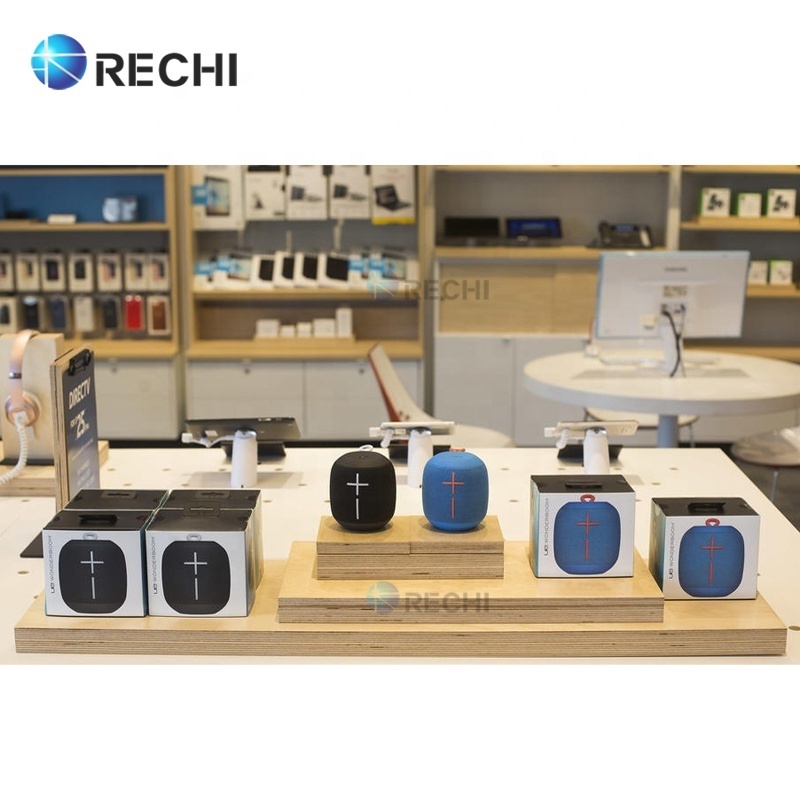 RECHI Custom Tabletop Wood Electronics Retail POS Display Stand For Mobile Phone/Speaker/Watch/Power Bank Merchandising Display