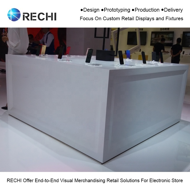 RECHI Custom Mobile Phone Display Counter Table Design for Cellphone Experience Display In Retail Consumer Electronic Store