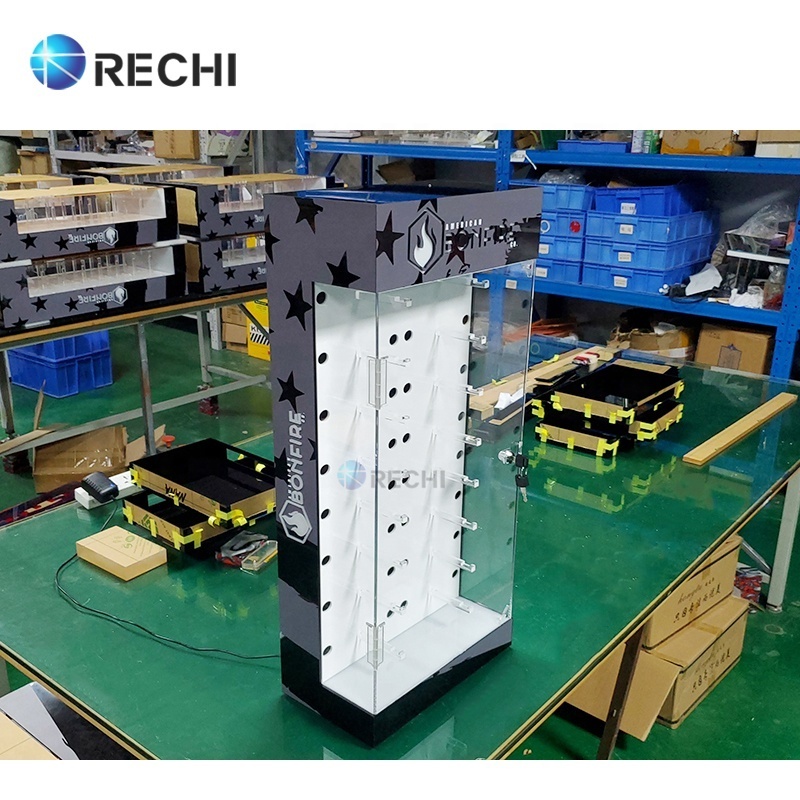 RECHI Optical Store Display Locked Acrylic Eyewear Retail Display Stand Sunglasses Acrylic Storage Case Cabinet With Light Logo