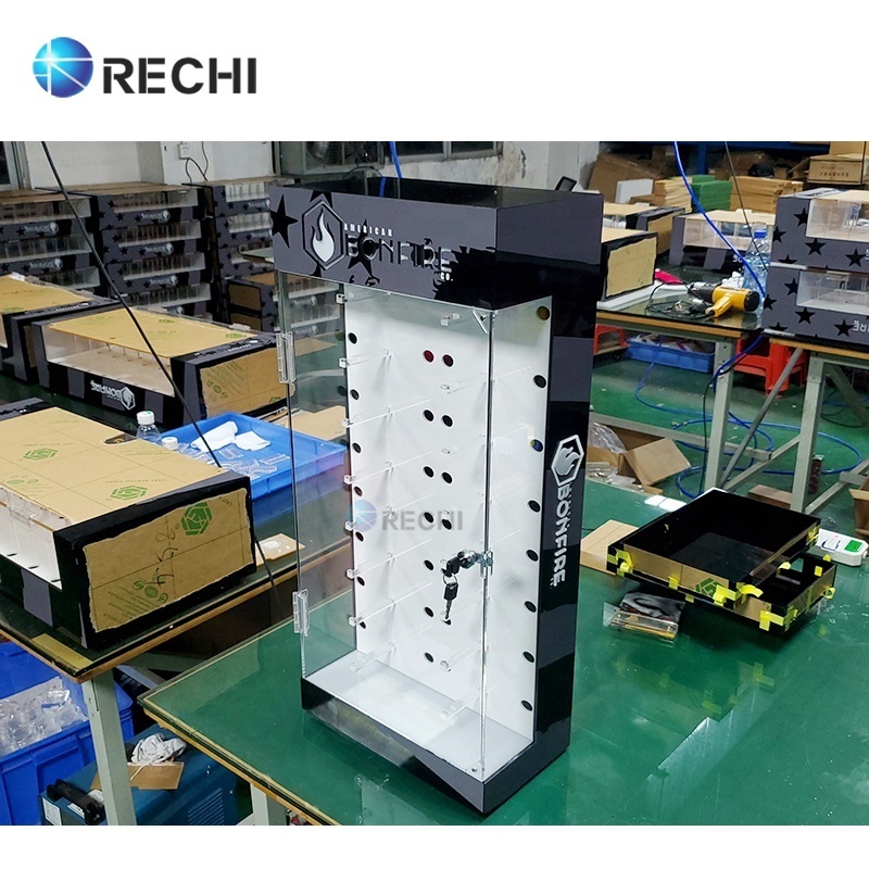 RECHI Optical Store Display Locked Acrylic Eyewear Retail Display Stand Sunglasses Acrylic Storage Case Cabinet With Light Logo