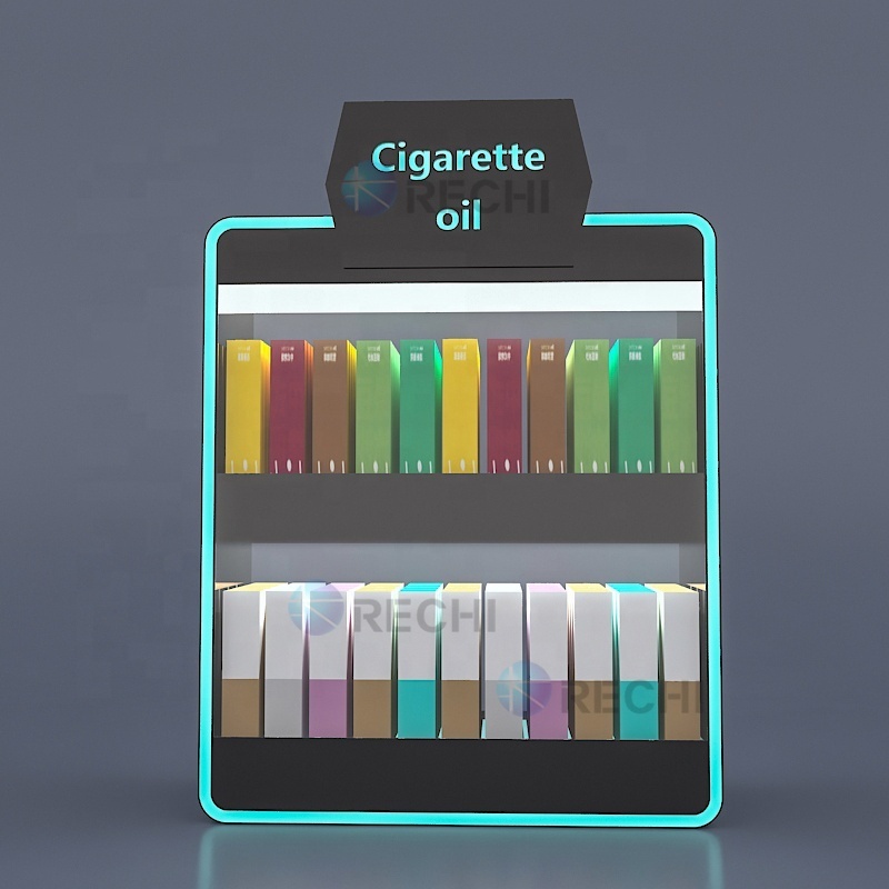 RECHI Smoke Store Fixture Cigarette Dispenser Tobacco Shelf Acrylic Cigarette Display Stand Cabinet With RGB LED Lights