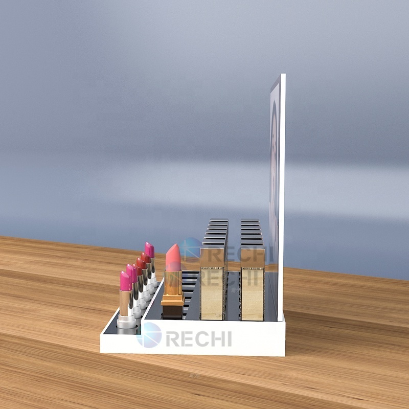 RECHI Custom cosmetic store sale counter top acrylic mac lipstick lip gloss display tray rack stand