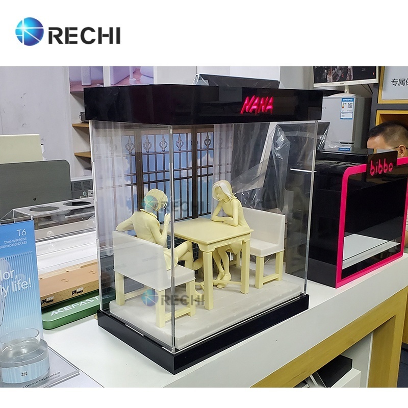 RECHI Illuminated Acrylic Garage Kit Storage Display Box Acrylic Lego Toy Collections Display Showcase Lucite POP Mart Blind Box