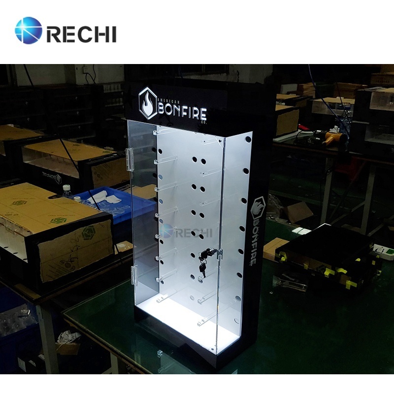 RECHI Optical Store Display Locked Acrylic Eyewear Retail Display Stand Sunglasses Acrylic Storage Case Cabinet With Light Logo