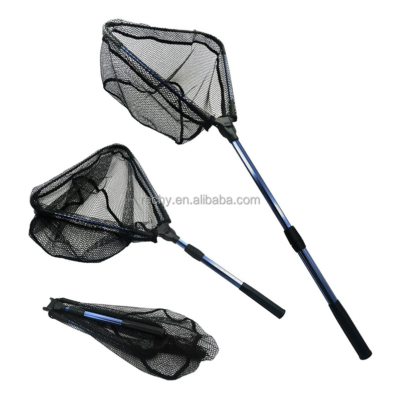 Fisherman Net  Foldable Fishing landing  Net with Telescopic  Handle and  Durable Nylon Braid Safe