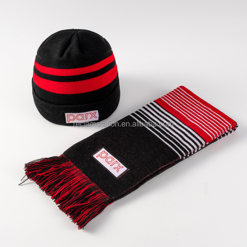 Wholesale Custom Acrylic Knitted Beanie Hat Winter Warm Set Scarf Warmer Hat Set