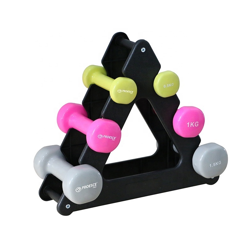 Gym Equipment Fitness Used Free Weights Vinyl Neoprene Dumbbell Set With Rack