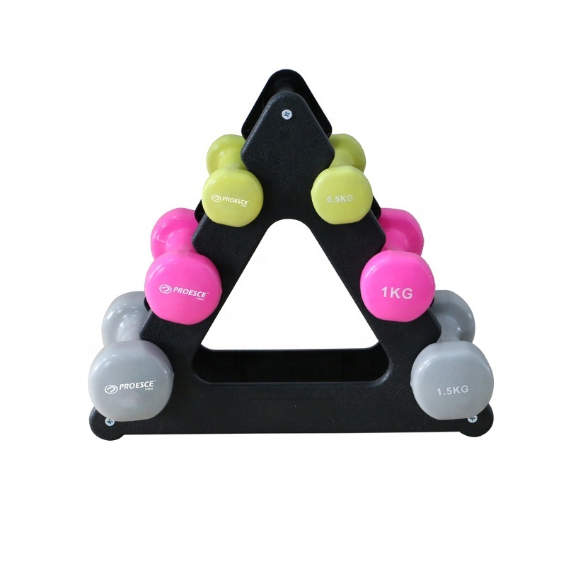 Gym Equipment Fitness Used Free Weights Vinyl Neoprene Dumbbell Set With Rack