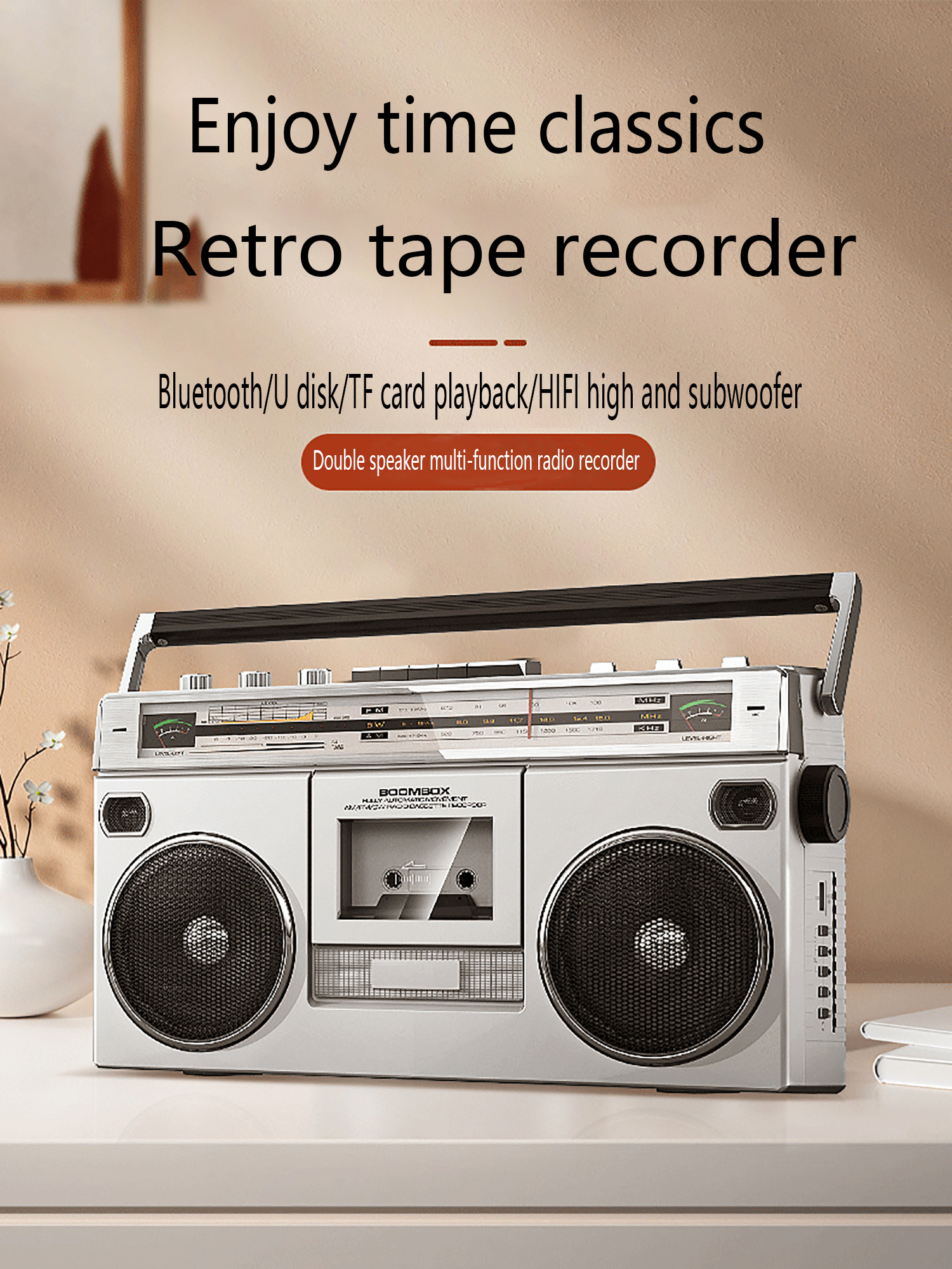 GAS-RD80 Classic Tape Player Tape Recorder Old-fashioned Nostalgic 80s Retro Stereo Cassette Recorder Radio For Listening Music