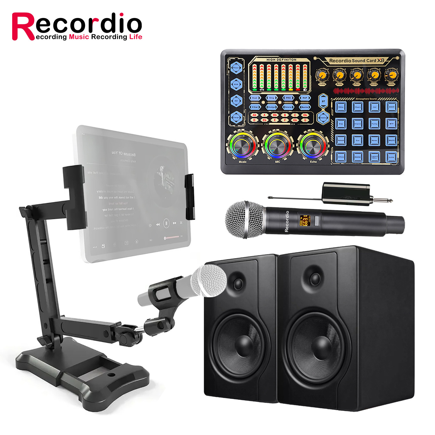 Recordio Professional Music Home Studio Monitors Recording Mic Microphone Headphones Equipment Kit