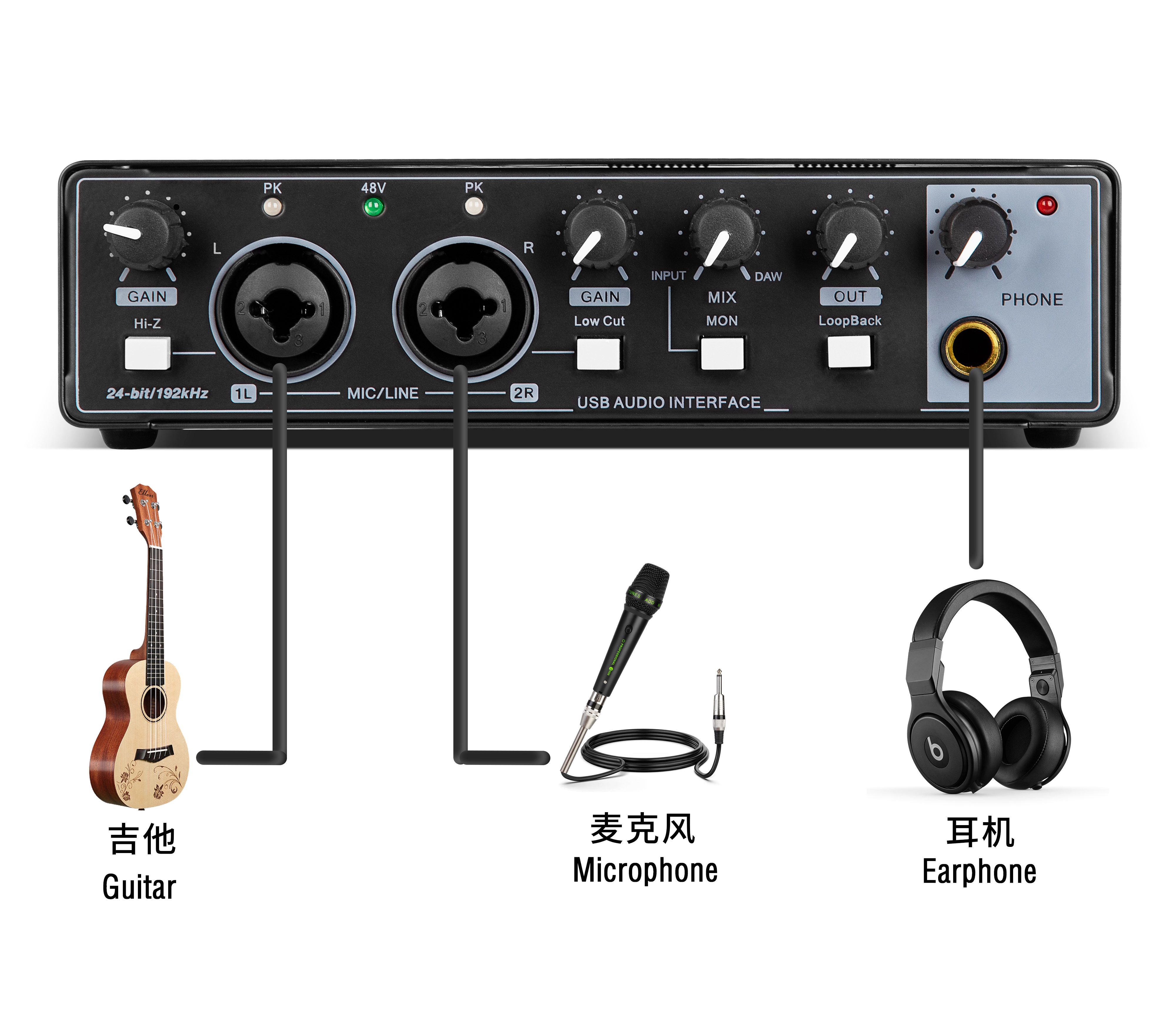 GAX-MD22P Recording Microphone Sound Card Band Dubbing Live Equipment Dedicated USB External Guitar Instrument Sound Card