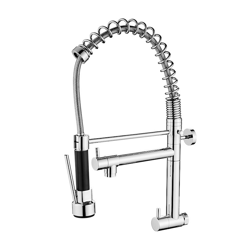 Wall Mounted Single Lever Kitchen Sink Faucets Commercial Modern Style Silver Color Chrome Single Handle Pull Out Kitchen Faucet