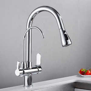 New design multifunctional 3 way brass pull out kitchen sink mixers high quality dual handle blackchrome pull out kitchen faucet