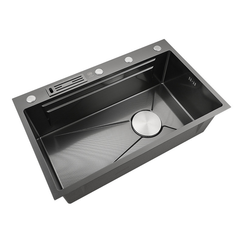 feiyu luxury modern draining single bowl stainless steel multifunction kitchen sink black waterfall faucet kitchen sinks