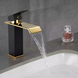 2023 hot sales Bathroom brushed golden basin faucet bath mixer waterfall sink faucet bathroom sink faucet gold