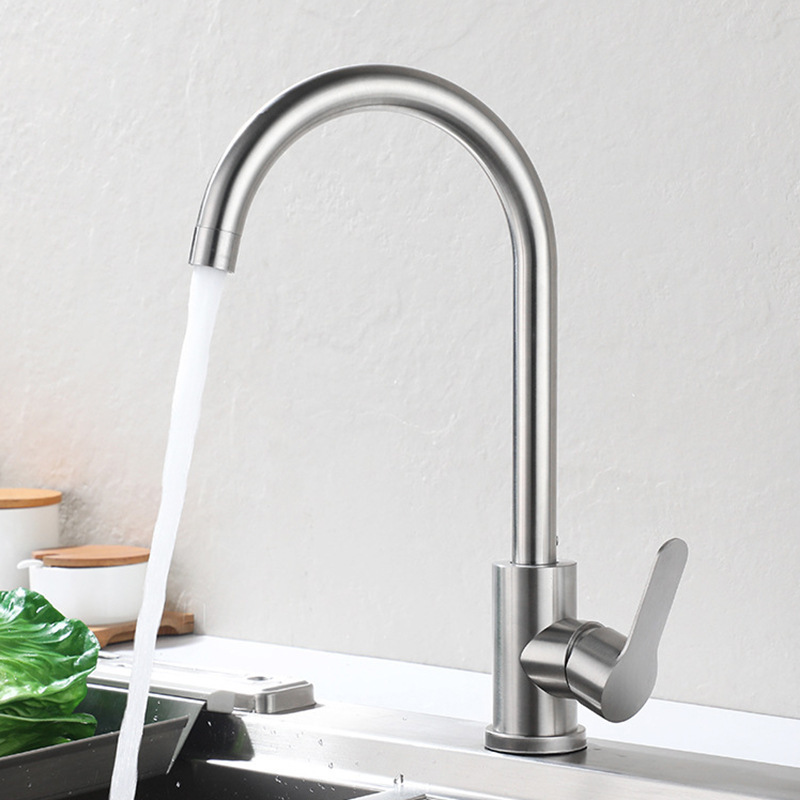 304 Stainless Steel Balls Kitchen Faucet Hot and Cold Sink Rotating Single Handle Washing Basin Faucet