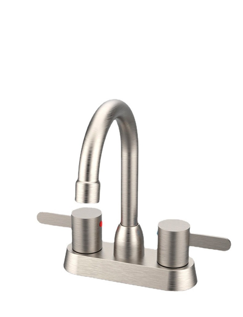 In Stock Bathroom Faucet Brushed Nickel 2-handle 360 Degree High Swivel Spout Centerset 4 Inch Vanity Sink Faucet