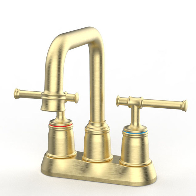 Brushed Gold 4 Inch 2 Handle Centerset Bathroom Faucet 3 Hole Gold Bathroom Sink Faucet