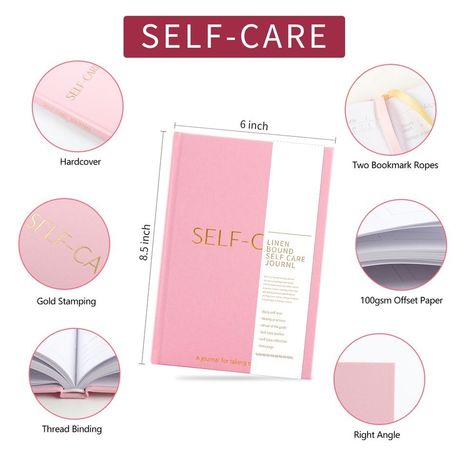 Custom Private Label Linen Cover A5 Self Care Journal Pink Writing Journals For Self Care