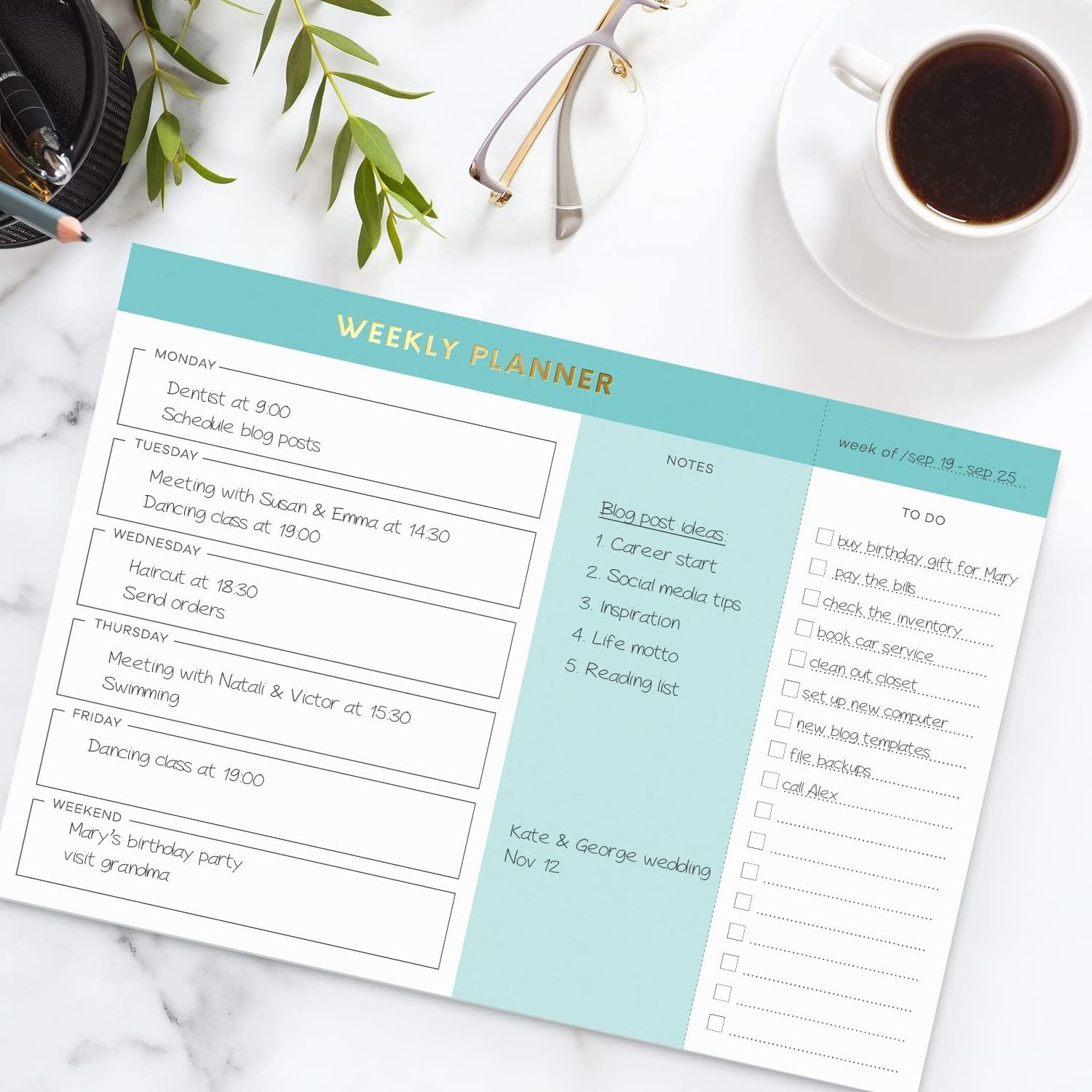 Custom Tear-Off 52 Week Office Supply to Do List Weekly Planner Pad for Fridge Home Decoration Notepad