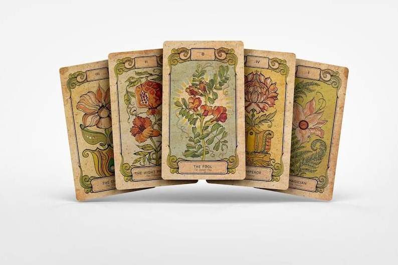 custom high quality 78 Cards Deck Antique Floral Illustration Botanical Occult Tarot Cards with Guide Book