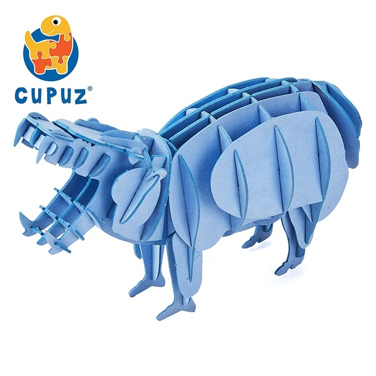 CUPUZ 3D Wildlife Animals Cardboard Puzzle Toys-Hippo DIY Animal Paper Craft Model Kit