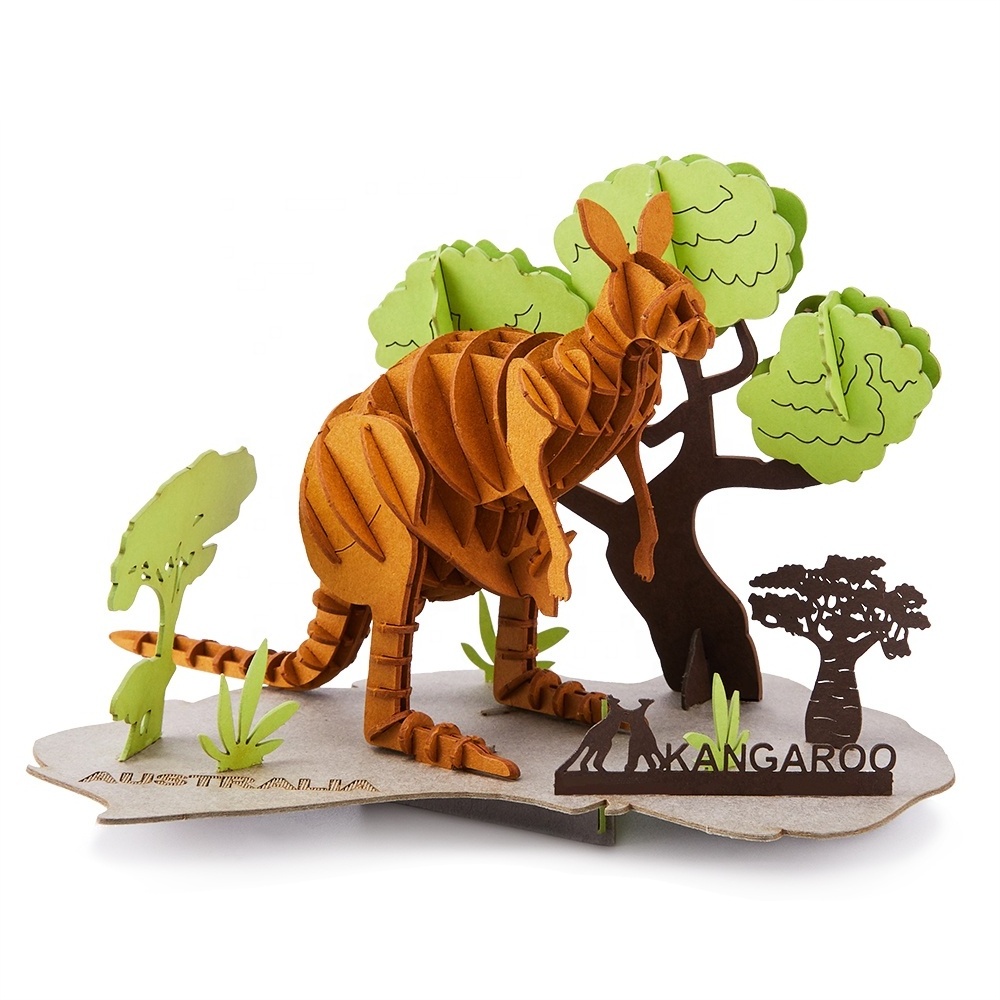 3d Eco-Friendly Kangaroo Cardboard Puzzles Model Handmade Wild Animal Safari Paper Toys Craft Sets For Kids & Adult