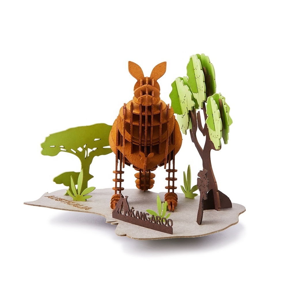 3d Eco-Friendly Kangaroo Cardboard Puzzles Model Handmade Wild Animal Safari Paper Toys Craft Sets For Kids & Adult