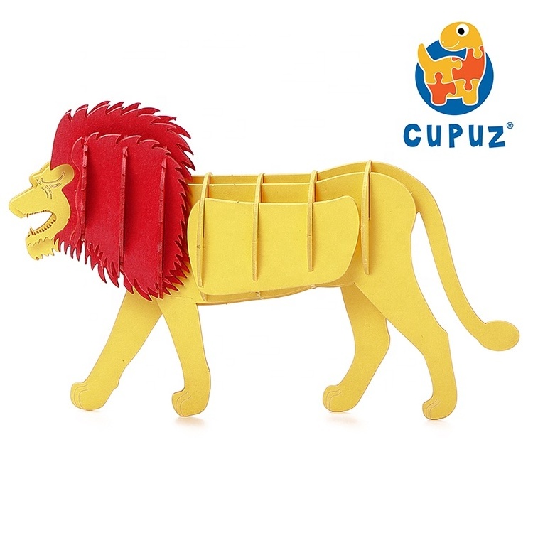 Red Leaves Build Your Own 3D Animal Cardboard Assembly Puzzle Paper Hand Craft Kit Lion Model, Gifts for Kids and Adults