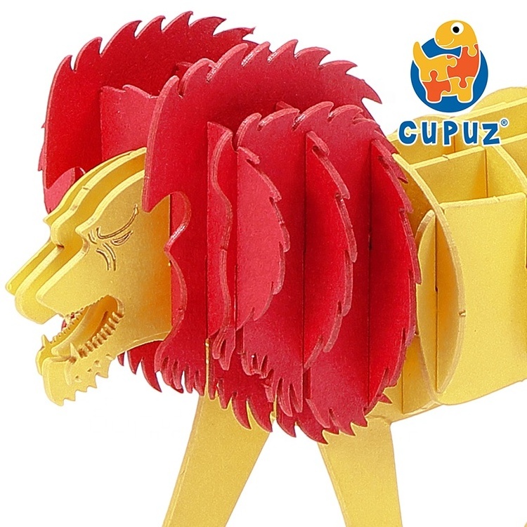 Red Leaves Build Your Own 3D Animal Cardboard Assembly Puzzle Paper Hand Craft Kit Lion Model, Gifts for Kids and Adults