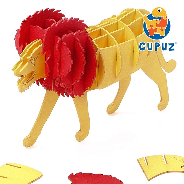 Red Leaves Build Your Own 3D Animal Cardboard Assembly Puzzle Paper Hand Craft Kit Lion Model, Gifts for Kids and Adults