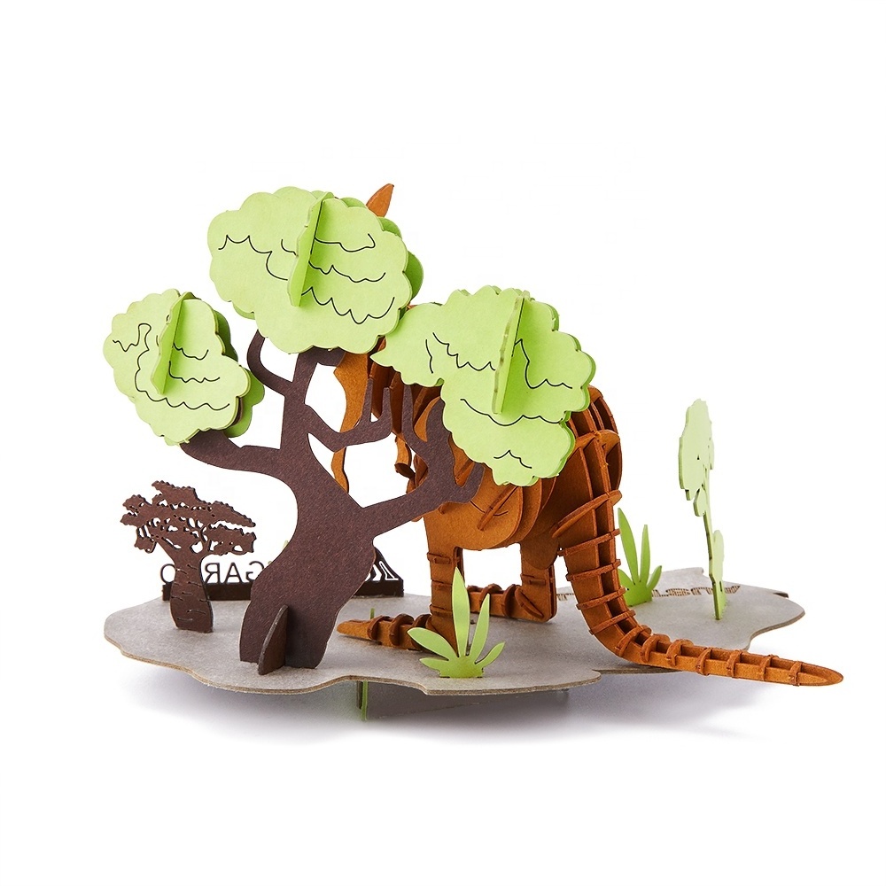 3d Eco-Friendly Kangaroo Cardboard Puzzles Model Handmade Wild Animal Safari Paper Toys Craft Sets For Kids & Adult