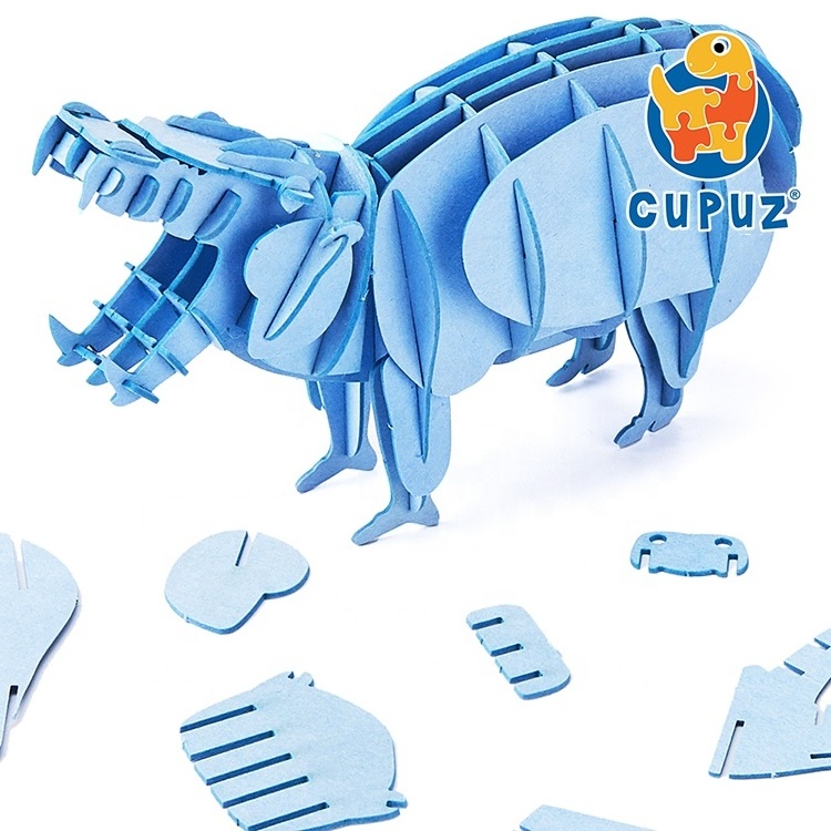 CUPUZ 3D Wildlife Animals Cardboard Puzzle Toys-Hippo DIY Animal Paper Craft Model Kit