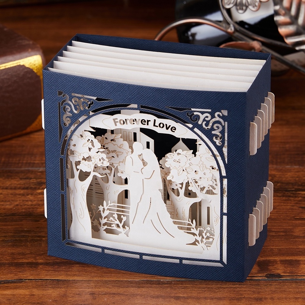 Custom Pop up Gift Idea Greeting Cards Laser Curt Hollow Wedding 3D Pop up Cards Forever Love Wedding Invitations