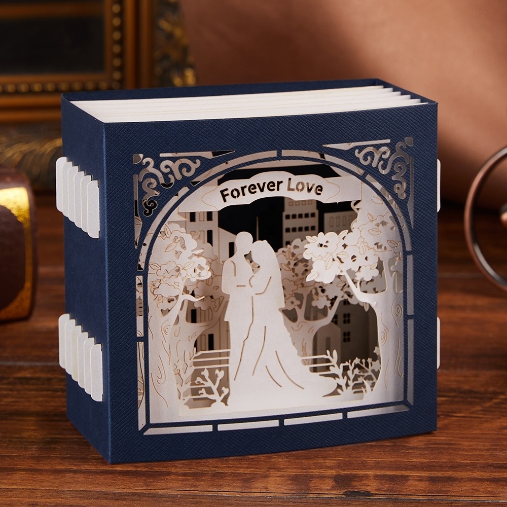 Custom Pop up Gift Idea Greeting Cards Laser Curt Hollow Wedding 3D Pop up Cards Forever Love Wedding Invitations