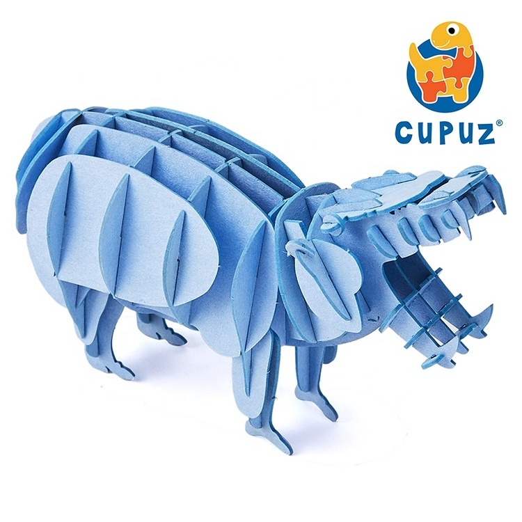 CUPUZ 3D Wildlife Animals Cardboard Puzzle Toys-Hippo DIY Animal Paper Craft Model Kit