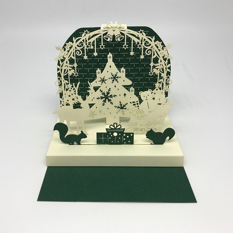 Fashion laser cut pop up Christmas greeting cards