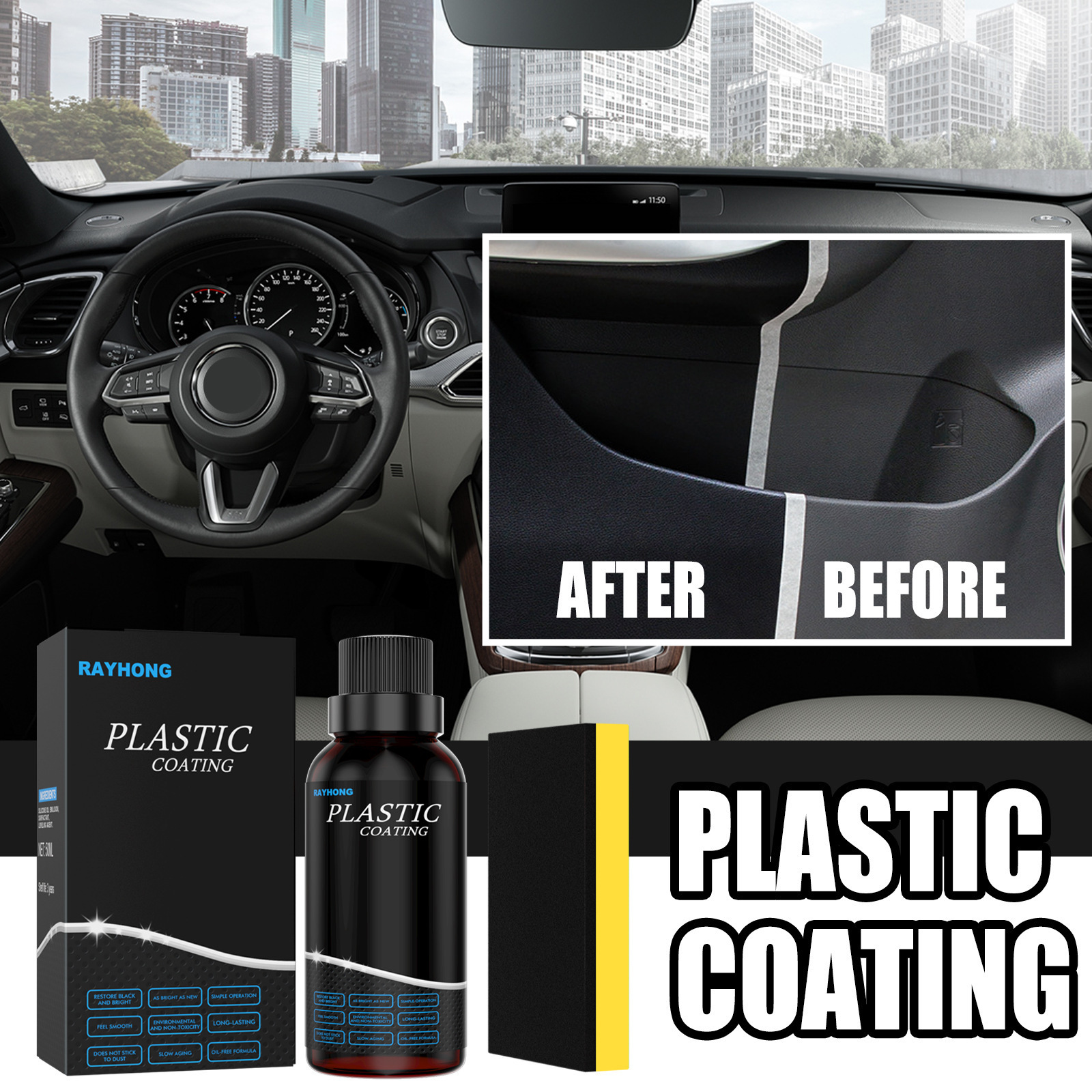 50ml Car Interior Plastic Refurbishment Agent Auto Dashboard Refresh Dustproof Glossy Plastic Leather Refurbishment Agent