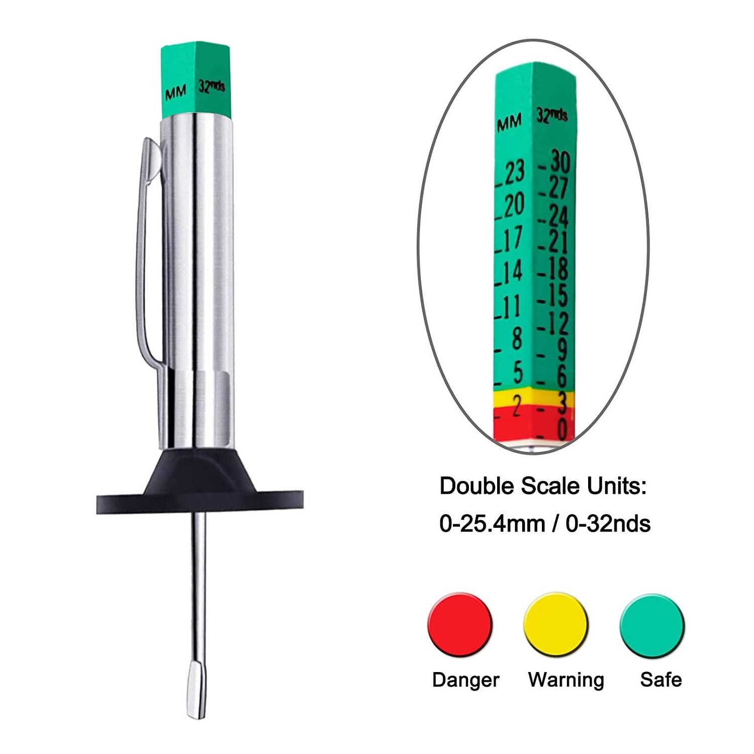 Tire Tread Depth Gauge,Two-Sided Smart Color Coded Tire Tread Depth Measurement Tool