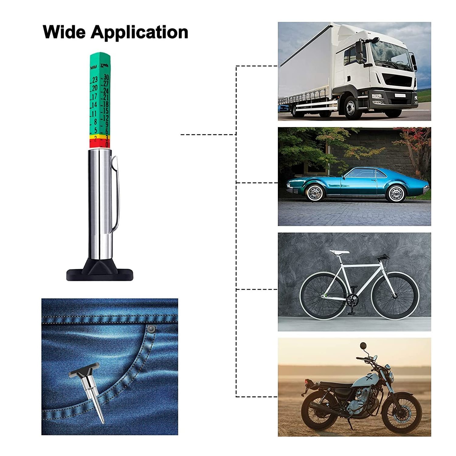 Tire Tread Depth Gauge,Two-Sided Smart Color Coded Tire Tread Depth Measurement Tool