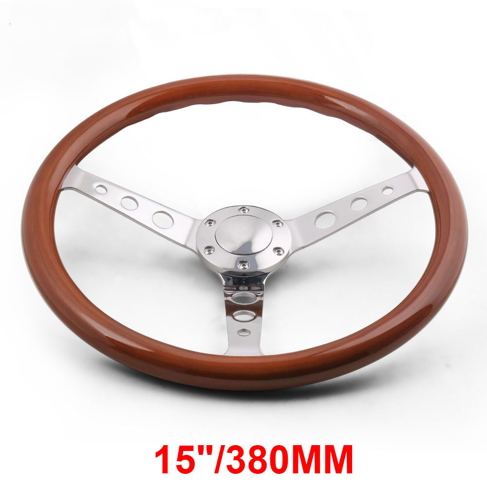 universal  380mm wood steering wheel with Horn truck old vintage  6 Holes wooden car steering wheel