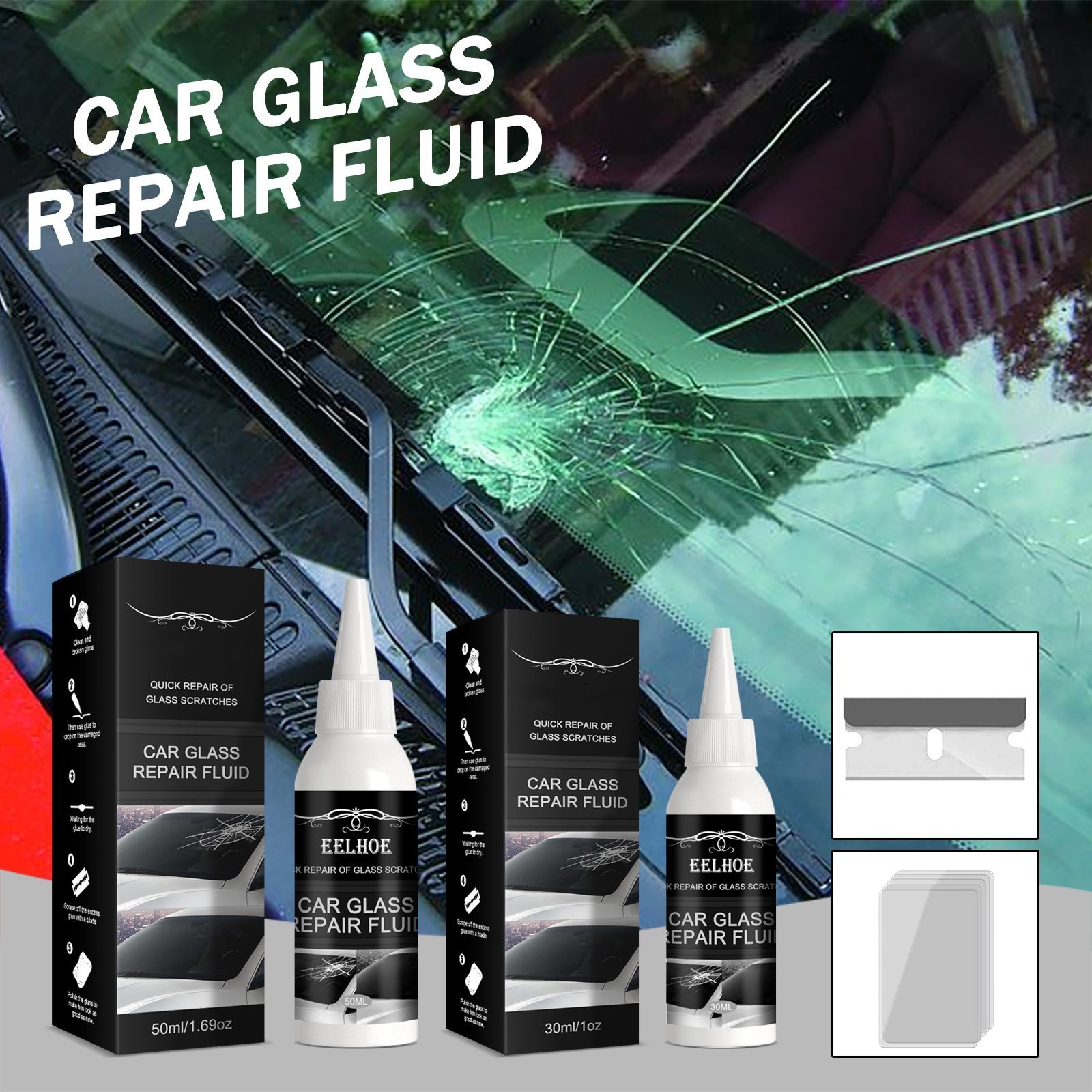 Car Broken windscreen Glass Repair Tools/ Windshield crack repair kit/ 30/50ML Auto Glass Nano Repair Fluid