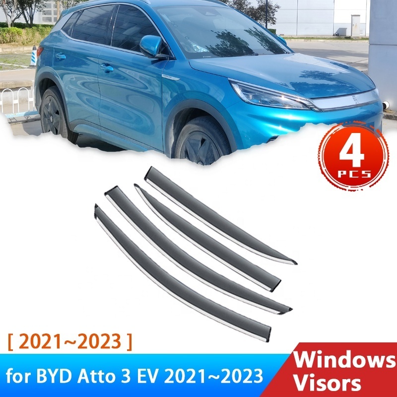 Deflectors for BYD Atto 3 EV 2021~2023 Accessories Car Side Window Visors Rain Eyebrow Guards Sun Visor Awning Trim Sticker 2022