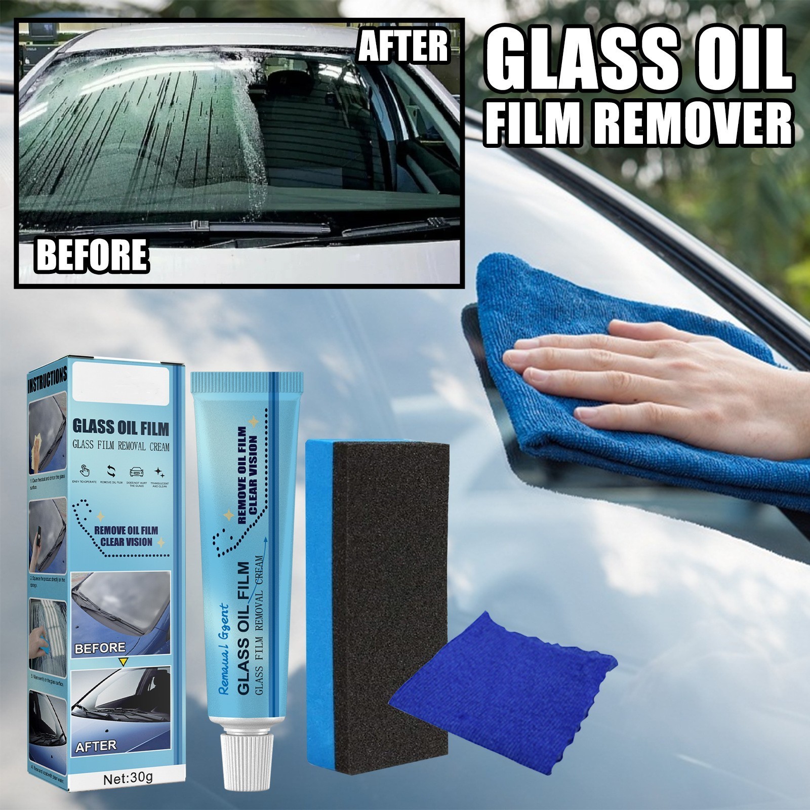 Glass Oil Film Remover Car Front Windshield Window Decontamination And Rainproof Removal Oil Film Cleaning